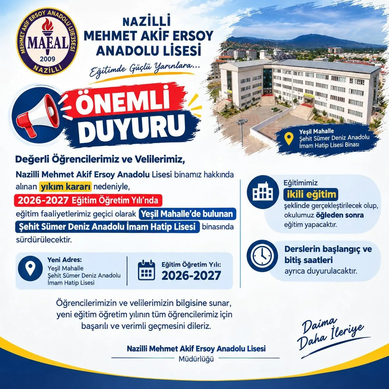 Nazilli'de Mehmet Akif Ersoy öğrencileri yeni yerleri belli oldu
